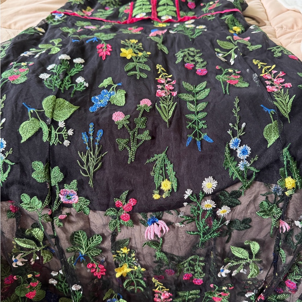 Sam Edelman Black Maxi Dress with Multicolor Floral Embroidery